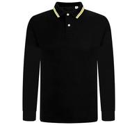 WJL WHISPERING JONES LONDON Mens Long Sleeve Cotton Pique Tipping Polo Shirt Long Sleeve Top T Shirt S-4XL, Black, XL