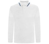 WJL WHISPERING JONES LONDON Mens Long Sleeve Cotton Pique Tipping Polo Shirt Long Sleeve Top T Shirt S-4XL, White, XL