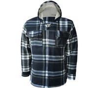 WJL WHISPERING JONES LONDON Mens Lumberjack Shirt Fur Fleece Lined Padded Flannel Work Shirt Warm Thick Jacket Top, Dark Grey - 110 Hooded, M