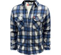 WJL WHISPERING JONES LONDON Mens Sherpa Fleece Lined Lumberjack Padded Shirt Jacket Button Down, Blue Sherpa, L 46”