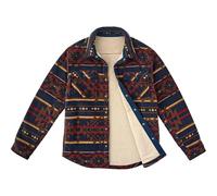 WJL WHISPERING JONES LONDON Mens Sherpa Fleece Lined Lumberjack Padded Shirt Jacket Button Down, Navy Brown, S 40”