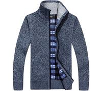 WJL WHISPERING JONES LONDON Mens Thermal Fleece Lined Knitted Cardigan Jacket Cozy Stretch Button Up Cardigan Perfect Casual Wear Winter Grandad Casual, 1702 - Blue, XXL