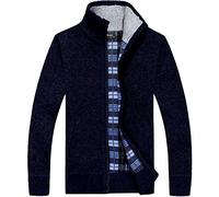 WJL WHISPERING JONES LONDON Mens Thermal Fleece Lined Knitted Cardigan Jacket Cozy Stretch Button Up Cardigan Perfect Casual Wear Winter Grandad Casual, 1702 - Navy, XL