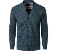 WJL WHISPERING JONES LONDON Mens Thermal Fleece Lined Knitted Cardigan Jacket Cozy Stretch Button Up Cardigan Perfect Casual Wear Winter Grandad Casual, Blue, S
