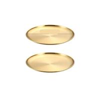 WJLYDM 2Pcs/Set Thickened Stainless Steel Round Fruit Plate Cake Bone Tray BBQ Flat Bottom Shallow(2Pcs 23cm Gold)