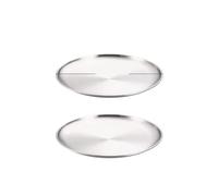 WJLYDM 2Pcs/Set Thickened Stainless Steel Round Fruit Plate Cake Bone Tray BBQ Flat Bottom Shallow(2Pcs 17cm Silver)