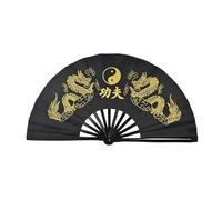 WJLYDM 33cm Tai Chi Fan Kung Fu Fan Martial Arts Double Fan Printed Double Dragon Multicolor(Black,1pc)