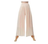 WJLYDM Classical Dance Pant Women Wide Leg Trousers 2-Layers Stage Costumes Lounge Pants Practice Clothes(Beige,S)