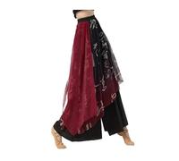WJLYDM Classical Dance Wide Leg Pants Female Chinese Style Women's Skirt Chiffon Elegant Modern Dancewear(Red,M)