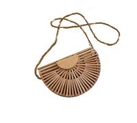 WJLYDM Design Women Handbag Handmade Bamboo Half Moon Shoulder Crossbody Bag Summer Beach Woven Straw Phone Purse(S)