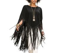 WJLYDM Fringe Top Women Vintage Solid Tops Spring Autumn Elegant Pullover Oversize Irregular Tassel Hem Cape Cloak Pull Femme For Women(Black,L)