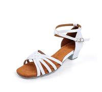 WJLYDM Girls Women Latin Shoes Low Heel Latino Salsa(White,25)