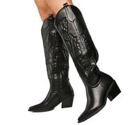 WJLYDM Large Size 43 Vintage Knee High Cowgirls Black Western Boots Shoes Zip Up White Cowboy Boots Women(Black with zipper,42)