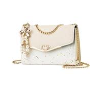 WJLYDM Magnetic Buckle Opening Shoulder Bag Elegant Faux Pearl Bow With Sequin Detailing Hard Shell Crossbody For Women(Beige)
