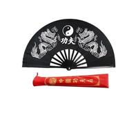 WJLYDM Tai Chi Fan Double Dragon Kung Fu Fold Ring Fan Classical Red Performance Martial Arts Fitness Dancing Fans(A3 34cm)