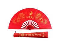 WJLYDM Tai Chi Fan Double Dragon Kung Fu Fold Ring Fan Classical Red Performance Martial Arts Fitness Dancing Fans(A2 34cm)