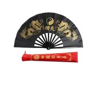 WJLYDM Tai Chi Fan Double Dragon Kung Fu Fold Ring Fan Classical Red Performance Martial Arts Fitness Dancing Fans(B4 38cm)