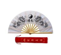 WJLYDM Tai Chi Fan Double Dragon Kung Fu Fold Ring Fan Classical Red Performance Martial Arts Fitness Dancing Fans(B6 38cm)
