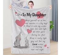 WJMSDK Gifts for Daughter - Personalised Elephant Blanket, 130*150cm, Cotton Blend, Flannel, Home Travel Outdoor, Female, Medium Weight, Not Water Resistant