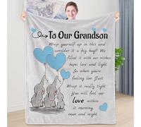 WJMSDK Gifts for Grandson - Personalised Elephant Blanket Gifts for Our Grandson, Grandson Birthday Gifts, Thanksgiving Christmas Birthday Graduation Gifts for Grandson