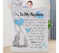 WJMSDK Gifts for Nephew - Personalised Elephant Blanket, Grey, 130*150cm, Cotton, Flannel, Travel Blanket, Animal Print, Medium Weight, Unisex, Home, Travel, Outdoor