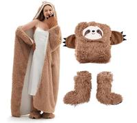 WJMSDK Gifts for Women - Sloth Wearable Hooded Blanket with Boot, Brown Cartoon, Baby Shower, Women's, Expectant and New Mothers, Wearable Blanket