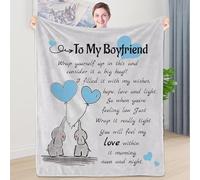 WJMSDK Personalised Elephant Blanket Gifts for Boyfriend, Grey, 150*220cm, Flannel, Travel Blanket, Animal Print, Moderate Thermal, All Seasons, Machine Wash