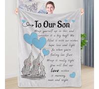 WJMSDK Personalised Elephant Blanket - Gifts for Our Son, Birthday & Special Occasions