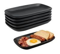WJMY Pack of 6 Snack Plates, Serving Plates, Black Matt Sushi Plates, Rectangular Raclette Tableware, Fondue Plates, 15.5 x 9.1 cm for Sushi, Cake, Salad, Fruit, Antipasti, Side Dishes, Dishwasher