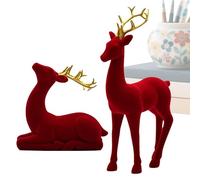 WJnflQN Christmas Deer | Flocking Deer Sculpture, Red and Green Standing Sitting Elk Sculpture for Party Workplace Kitchen Nursery Mantel Living Holiday