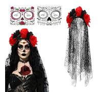 WJnflQN Costumes for Women for Day of the Dead | Clothing and Makeup for the Face | Día De Veil Set, for Women Adults Girls Halloween Cosplay Party Stage Performance