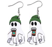 WJnflQN Ghost Earrings - Wooden Jewellery Drop Dangle Earrings Ghost Halloween for Women - for Costume Party, Wedding, Dance, Festival, Beach, Daily, Se référer au descriptif, Wooden, Refer to