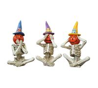 WJnflQN Halloween Figures - Dark Design Skull & Pumpkin Resin Figures Set - Scary Halloween Decoration, Nothing See Hear Say for Garden Balcony Living Room Decoration