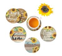 WJnflQN Sunflower Coasters | Rustic Set of 6 Wood Coaster Crafts Kit,Stained Painting Wood, Handmade Home Table Decorations, Decorative Non-Slip Pad for Christmas Wedding