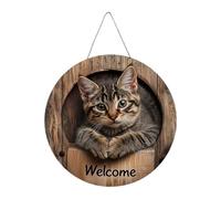 WJnflQN Welcome Sign for Front Door - Wooden Welcome Sign for Entrance Door - Indoor Outdoor 2D Decorative Sign Cat Motif for Balcony Cafe Classroom Bedroom Birthday Party