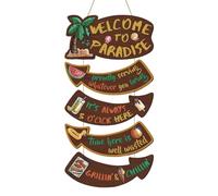 WJnflQN Welcome sign for the front door, colourful door hanger made of wood with tropical design, abrasion-resistant wooden sign for garden area, entrance area, yard, holiday place, barbecue area and