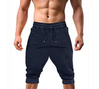 Wjnvfioo Casual Shorts 3/4 Jogger Capri Pants Men's Outdoor Sports Gym Fitness Shorts with Zipper Pockets Navy