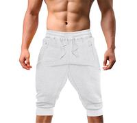 Wjnvfioo Casual Shorts 3/4 Jogger Capri Pants Men's Outdoor Sports Gym Fitness Shorts with Zipper Pockets White