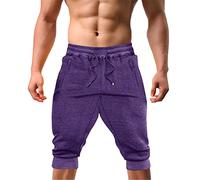 Wjnvfioo Casual Shorts 3/4 Jogger Capri Pants Men's Outdoor Sports Gym Fitness Shorts with Zipper Pockets