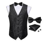 Wjnvfioo Formal Party Wedding Men Tuxedo Waistcoat Set Paisley Men's Classic Suit Vest Bow Tie Pocket Square Set