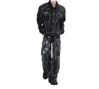 Wjnvfioo Hip Hop Wash Denim Set Man Loose Autumn Cowboy Jackets Casual Wide Leg Jeans Two Piece Sets Male Harajuku Suit