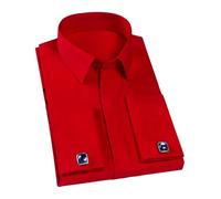 Wjnvfioo Men's Classic French Cuff Hidden Button Dress Shirt Long-Sleeve Formal Business Shirts (Cufflinks Included) Red