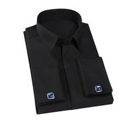 Wjnvfioo Men's Classic French Cuff Hidden Button Dress Shirt Long-Sleeve Formal Business Shirts (Cufflinks Included) Black