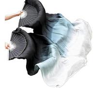 WJPUUS 1 Pair(Left+Right) Belly Dance Fan Artificial Silk Bamboo Fans,Colorful Dancing Fabric Fans,Long Folding Imitated Silk Fans,for Dancing Show Arts,Length 180cm Width 90cm.