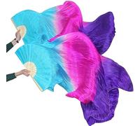 WJPUUS 1 Pair(Left+Right) Belly Dance Fan Artificial Silk Fans,Colorful Dancing Fabric Fans,Long Folding Imitated Silk Fans,for Dancing Show Arts,Length 180cm Width 90cm. (Blue Gradient Purple)