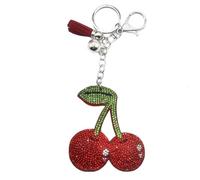 WJR Sparkling Fruit Keychain Rhinestone Cherry Apple Strawberry Key Ring Shining Gift for Fruit Lover Purse Bag Accessories, Cherry, Large