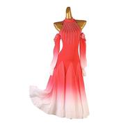 WJREGG Strapless Tango Dance Dresses Gradient Ballroom Performance Costume High Collar Waltz Foxtrot Practice Dancewear,Red,L