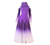 WJREGG Strapless Tango Dance Dresses Gradient Ballroom Performance Costume High Collar Waltz Foxtrot Practice Dancewear,Purple,S