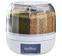 WJSP Cereal Dispenser Rice Bucket Dispenser 6 Grid 360° Rotating Rice Container Automatic and Moisture-Proof Rice Storage Box for Kitchen, White