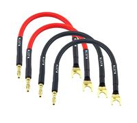 WJSTN 8 in HiFi Banana Plug to Spade Speaker Jumper, 45 Degree U Plug to Banana Plug Connection Cable-4 Pack